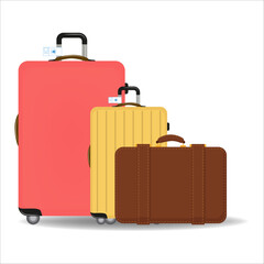 Set of isolated vector suitcases. Vector drawings for coloring. Vector illustration of a suitcase on a white background.
