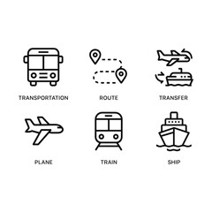 Multimodal travel vector icon collection. Outline symbols. Line design