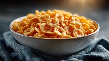 Delightful bowl brimming with ring-shaped cereal ready for a perfect breakfast