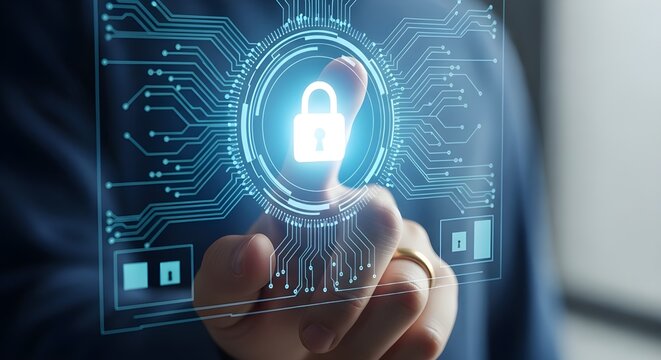 Cybersecurity Concept - Digital Fingerprint Lock, Data Protection Technology, Secure Network Access