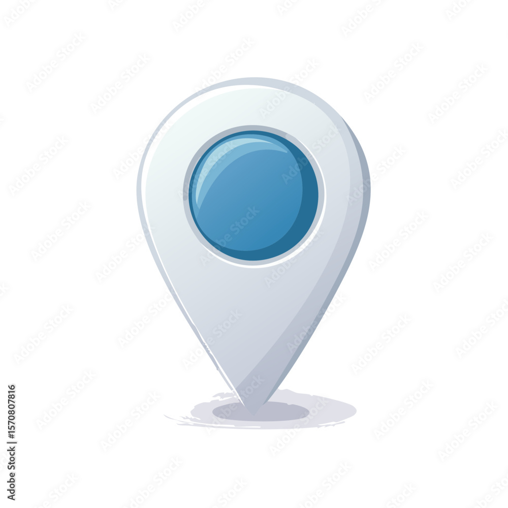 Poster white map pointer location pin with blue center, for travel, navigation, direction and geolocation c