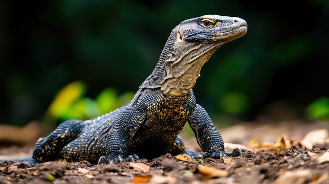 Close-up of a monitor lizard on the ground. - Powered by Adobe