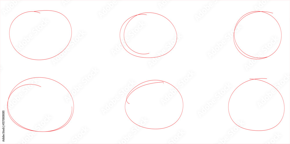 Poster collection of light red hand-drawn circle marks in sketchy brush styles – rough oval highlights made
