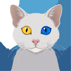 Obraz premium Heterochromia cat with odd eye colors - striking feline portrait in SVG format