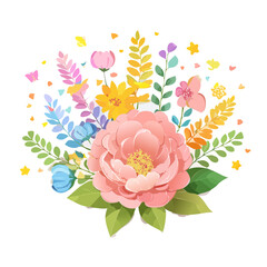 Colorful Floral Arrangement with a Large Pink Rose and Assorted Flowers