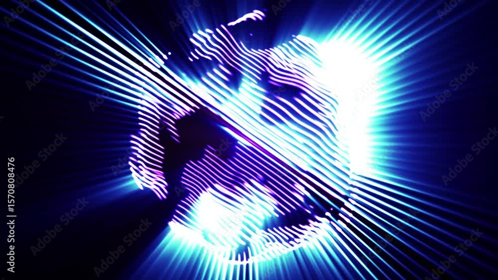 Aufkleber abstract glowing sphere formed by dynamic neon lines. pulsating light patterns in blue and purple hu