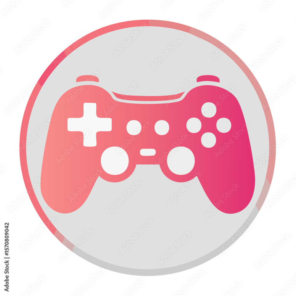Poster gaming controller icon in pink gradient circle symbol for entertainment design media player and cons