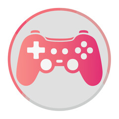 Gaming controller icon in pink gradient circle symbol for entertainment design media player and console game playing