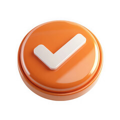 Glossy orange button with white check mark symbol on black background