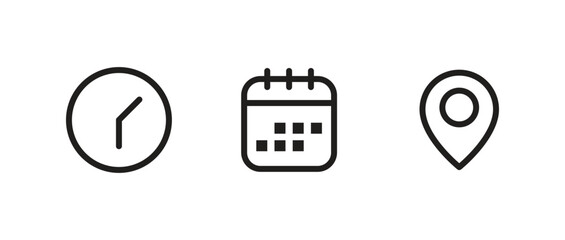 minimalist time, calendar, and location icon set