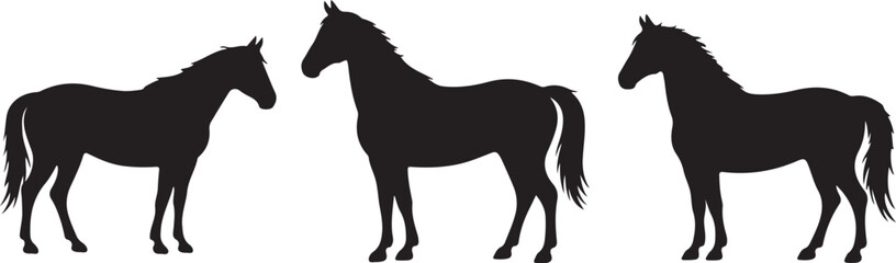 Obraz premium Horse Silhouette Vector Bundle Running & Standing Horse SVG Set Wild Horse Shadow Clipart Pack