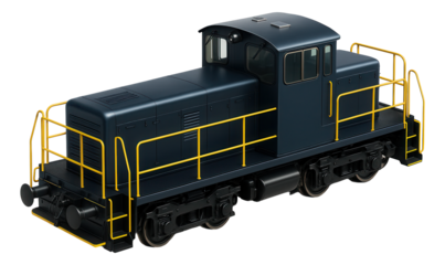 Low-nose diesel switcher featuring a central cab and external handrails