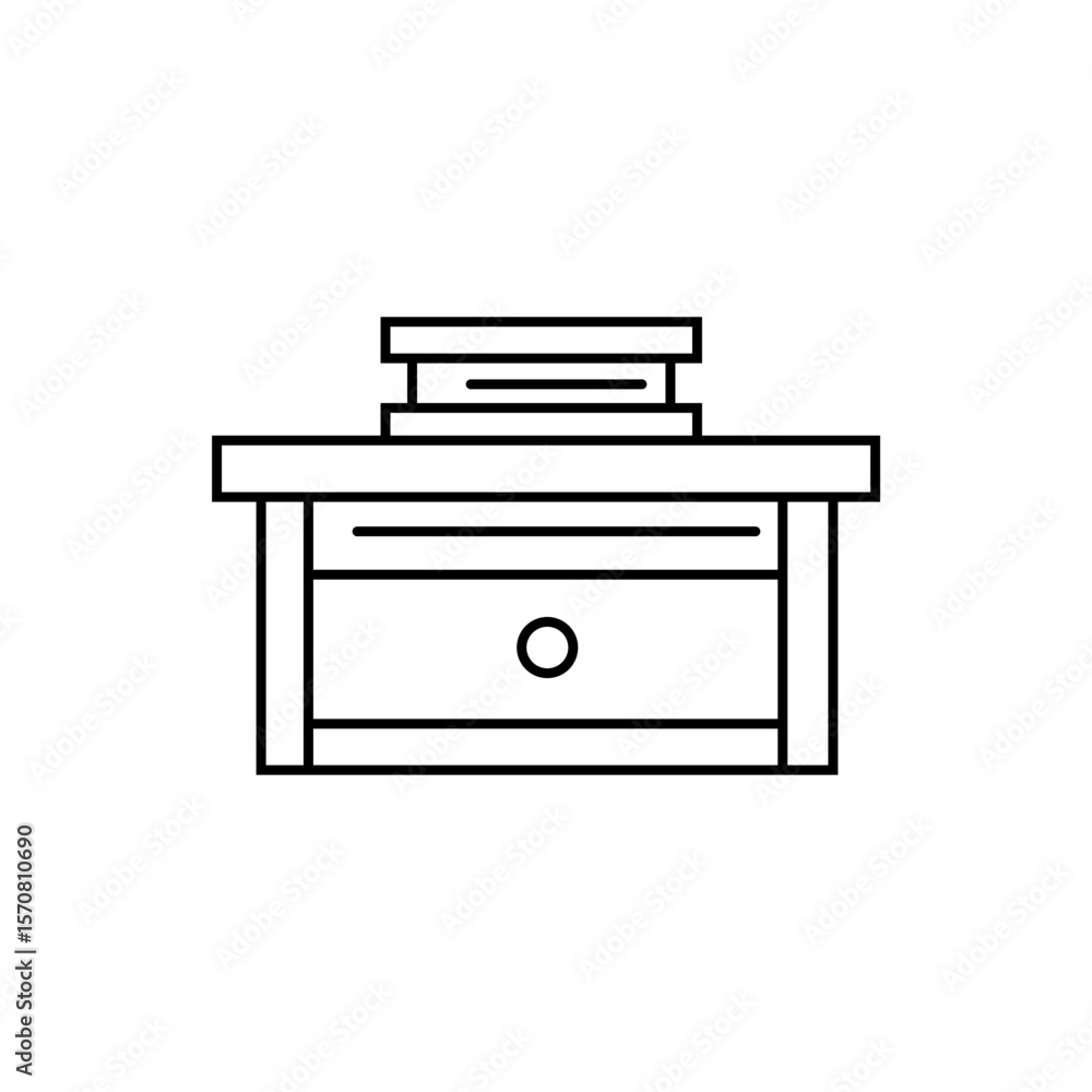 Aufkleber a simple outline vector illustration of a desk or nightstand with a single drawer and a stack of boo