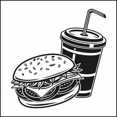 Collection of various food elements in chalk style