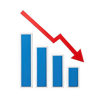 3d bar chart with red downward arrow indicating financial decline