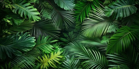 Vibrant Emerald Jungle Canopy with Lush Palm Trees and Rich Green Vegetation in Tropical Paradise