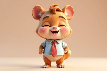 Happy Cartoon Mouse in Business Attire, Delightful and Cheerful Character Illustration                                                                