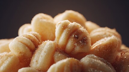 Delicious homemade gnocchi pasta covered in a dusting of flour, macro view