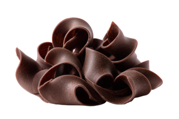 Chocolate curls isolated on transparent or white background, png