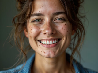A Beautiful Freckled Woman with a Radiant Smile