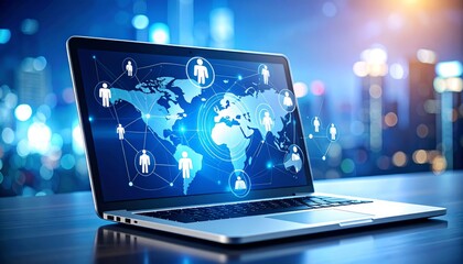 Target market or audience. Marketing segmentation strategy and analysis. Marketer using laptop computer to research customer data.