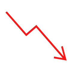 Red down trending graph arrow isolated on transparent background