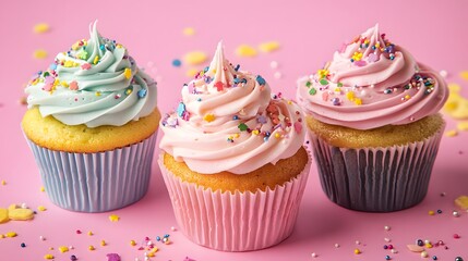 cupcake with pink frosting and sprinkles