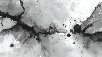 Abstract Gray and Black Cracked Surface Texture with Ink Splatters, Grunge and Distress Effect