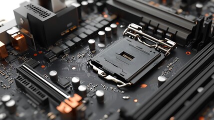 Precision Tech: 3D Rendered Close-Up of a Computer Motherboard Isolated
