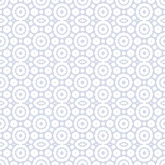 Delicate Geometric Floral Lace Pattern for Bifold Stationery. Soft flower rings petal floral network of white on blue. Simplified mandala blue circle seamless pattern background.