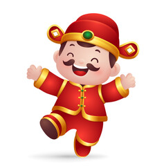 Cute Cartoon God of Wealth Character – Chinese New Year Mascot vector Illustration