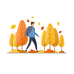 Walking in Autumn Park: Illustration of a man walking in a fall park scene.