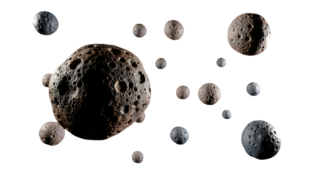 Asteroids Drift Through Space with Transparent Background