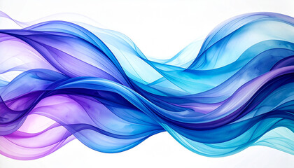 Obraz premium Abstract watercolor fluid formation of swirling blue and purple waves on white backdrop.