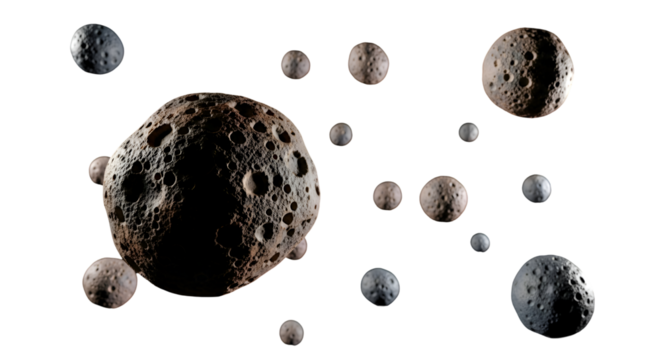 Asteroids Drift Through Space with Transparent Background