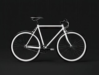 Sleek white fixed-gear bicycle with black tires and dark grey background; minimalist design, simple frame