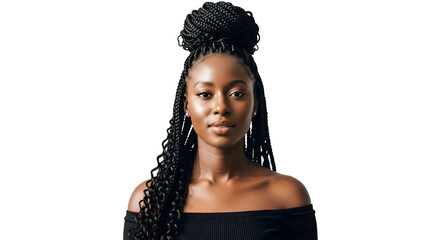 Woman Shows Braids Style with Transparent Background