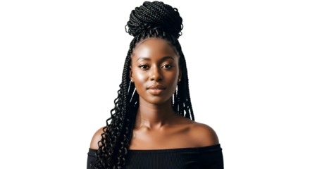 Woman Shows Braids Style with Transparent Background