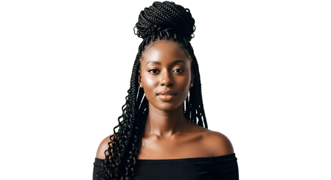 Woman Shows Braids Style with Transparent Background