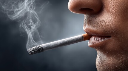 Cigarette smoke rising from lit cigarette urban environment photo close-up view exploring health risks of smoking on lung function