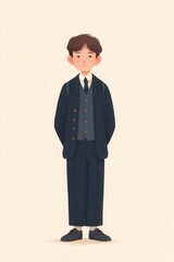 Young Boy in Vintage Suit with Classic Style and Gentle Expression