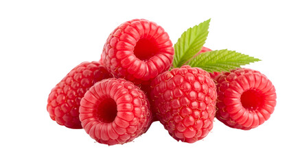 Ripe Raspberries with Leaves, Transparent Background