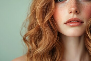 Naklejka premium Close-up portrait of a woman with auburn curls.