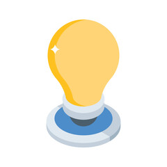 Easy to edit isometric style icon of glowing lightbulb