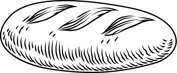 Fototapeta premium Vintage woodcut style drawing of an artisan bread loaf. Ideal for bakery branding, packaging, menus, or food themed graphic design with a traditional feel.