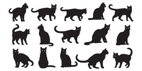 Set of Cat Silhouettes in Various Poses