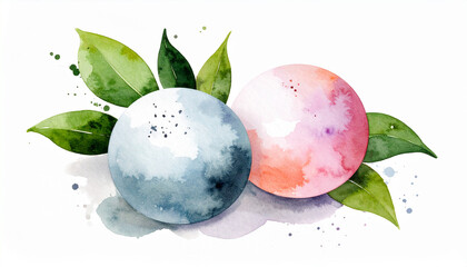 Watercolor painting of delicious mochi. Traditional Japanese dessert. Rice cake. Hand drawn art.