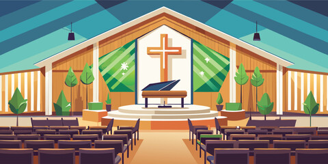 Church sanctuary with piano and cross interior religion