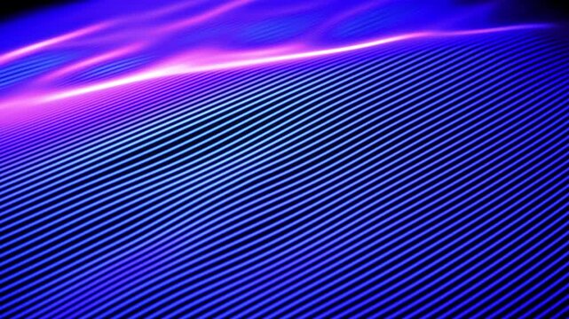 Smooth wave motion of bright ultraviolet glowing lines. Abstract concept of artificial intelligence, big data analysis or digital sound. Sound waves in virtual space, black background, looped 4K video