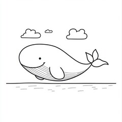 Obraz premium Whale in Ocean Coloring Page, playful line art of a whale swimming, thick outlines for easy coloring, designed for children's creativity